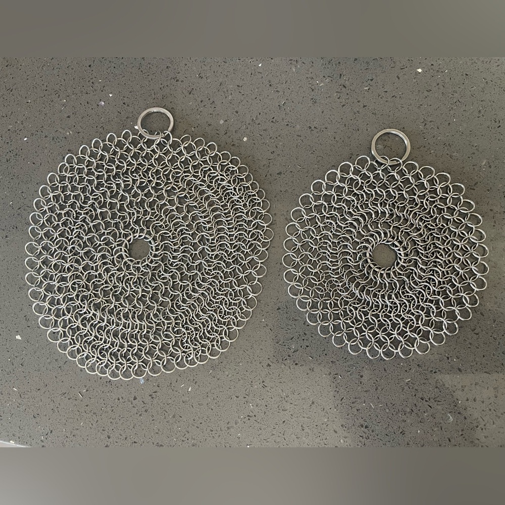 Silver Chainmail Cast Iron Scrubbers Set of 2